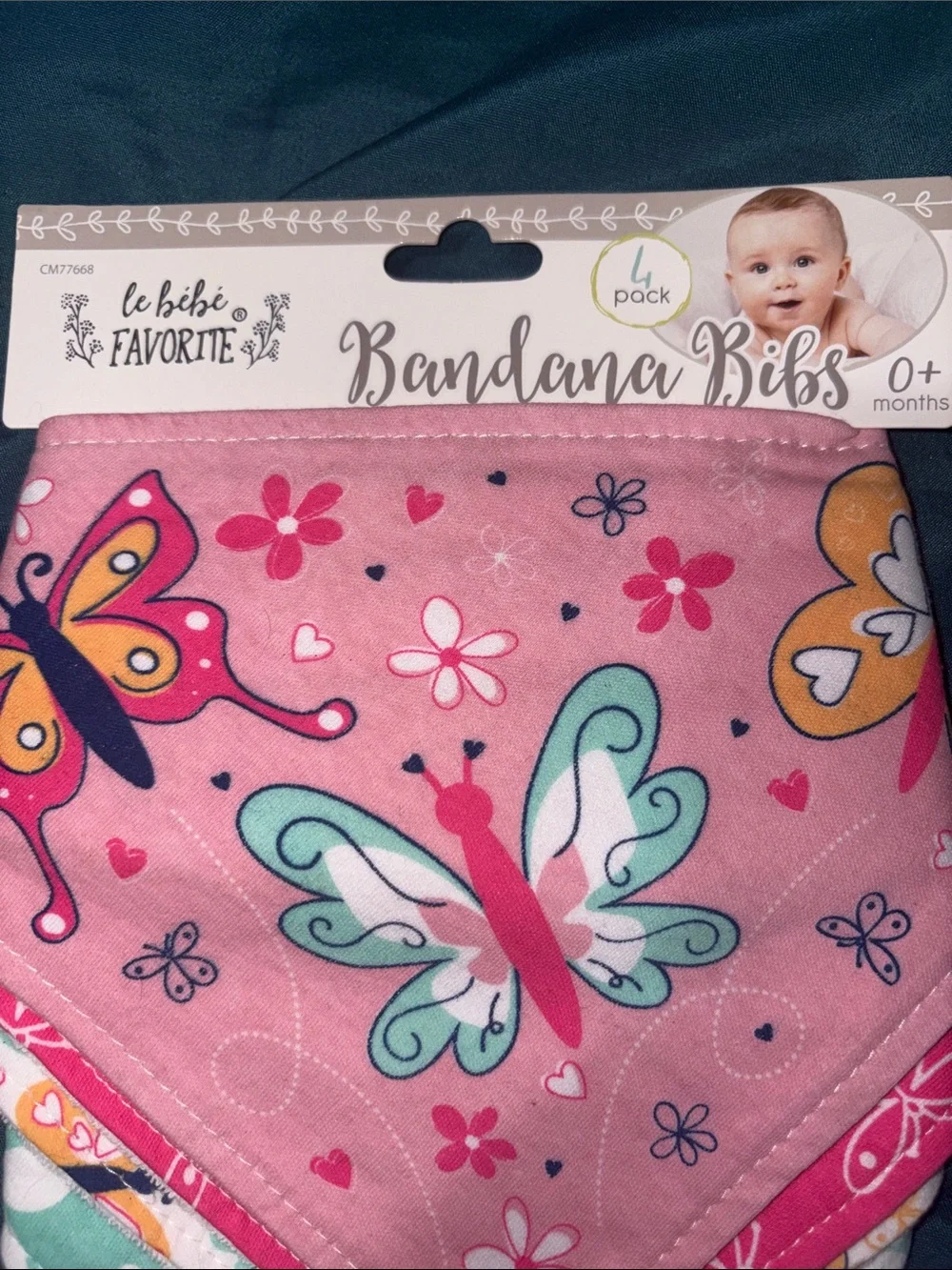 Le Bebe Favorite- Baby Girls' Pink Butterfly 🦋 & Flowers 🌺 Bandana Bibs - 4 Pack